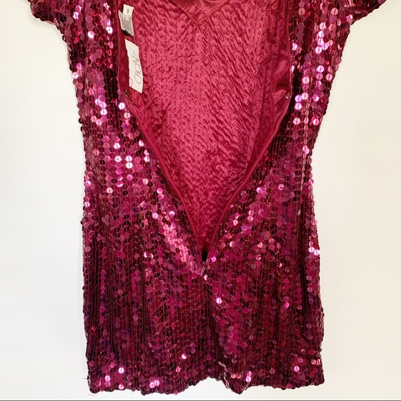 Cache magenta pink sequin halter tie dress Sz 6 - Picture 3 of 10